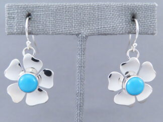 Flower Earrings with Sleeping Beauty Turquoise by Artie Yellowhorse