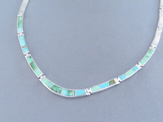Green Turquoise Inlay & Sterling Silver Necklace