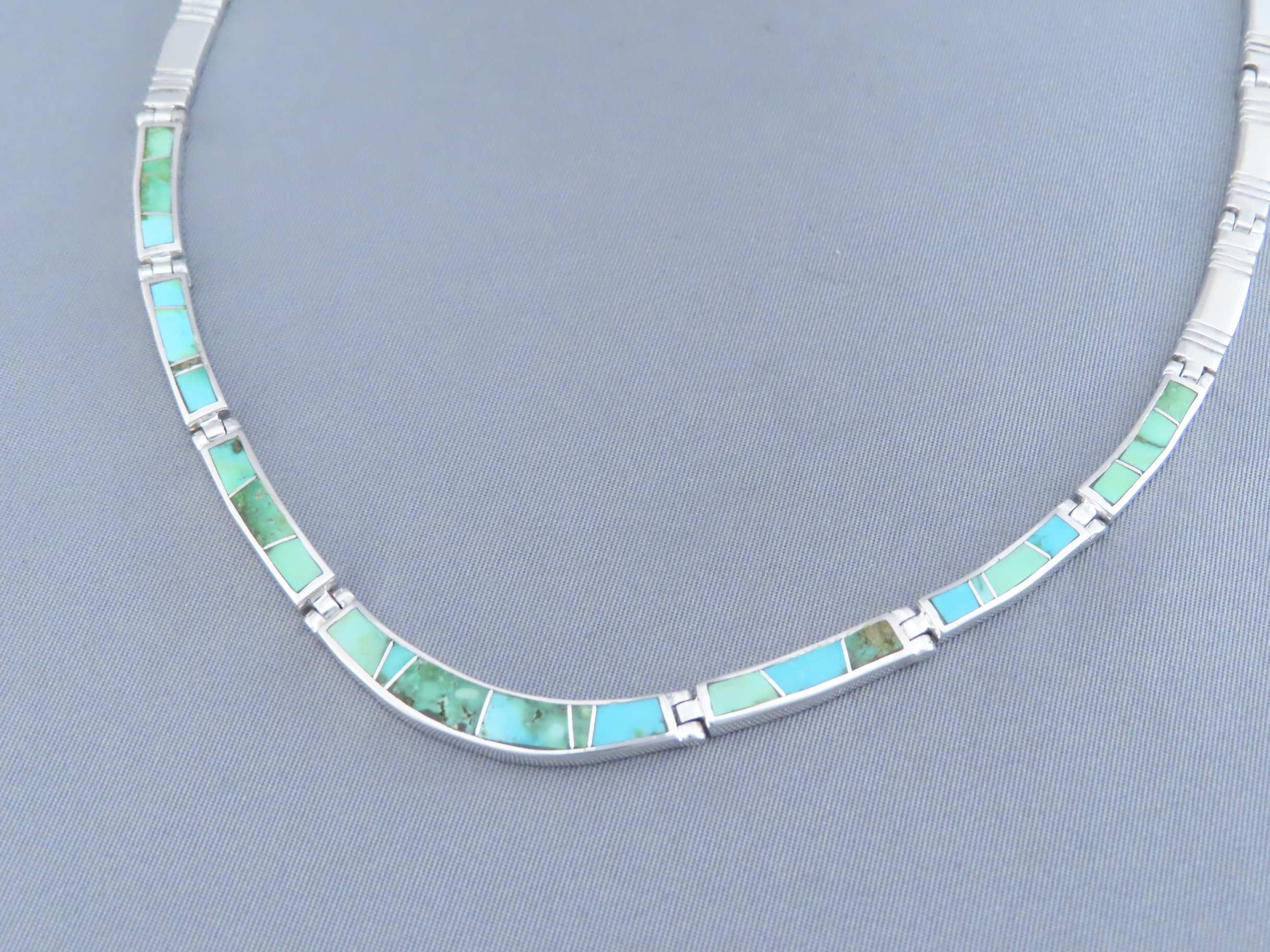 Green Turquoise Inlay & Sterling Silver Necklace