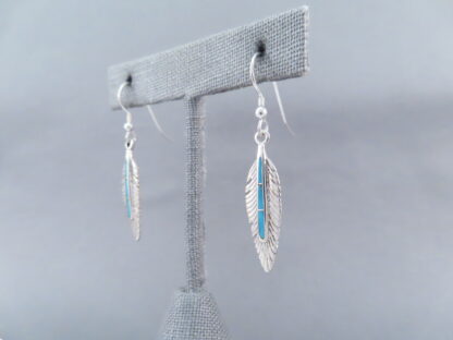Silver ‘Feather’ Earrings with Turquoise Inlay