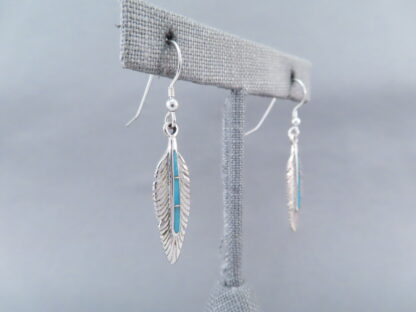 Silver ‘Feather’ Earrings with Turquoise Inlay
