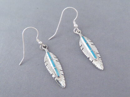 Silver ‘Feather’ Earrings with Turquoise Inlay
