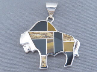 Multi-Stone Inlay Bison Pendant