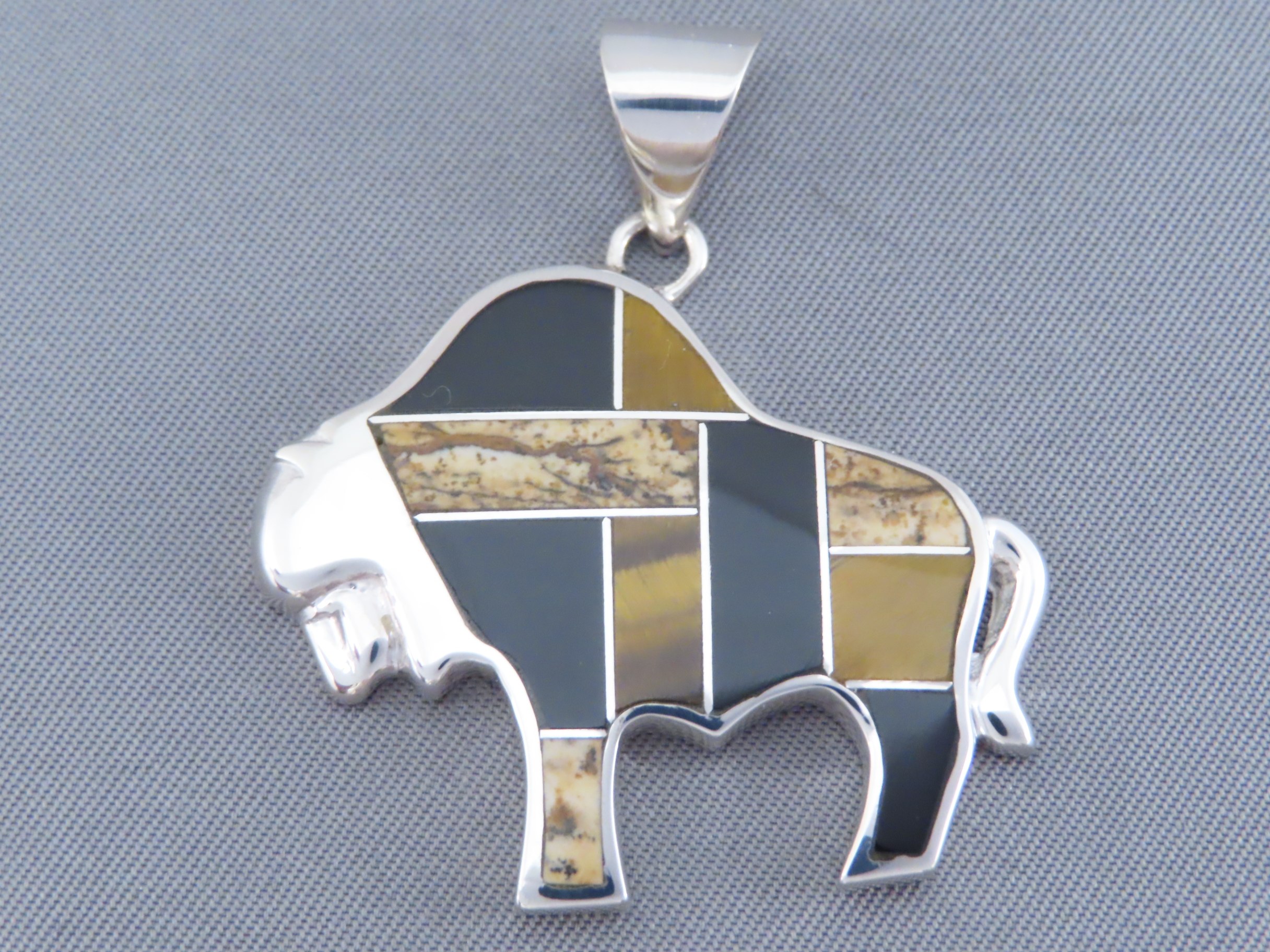 Multi-Stone Inlay Bison Pendant