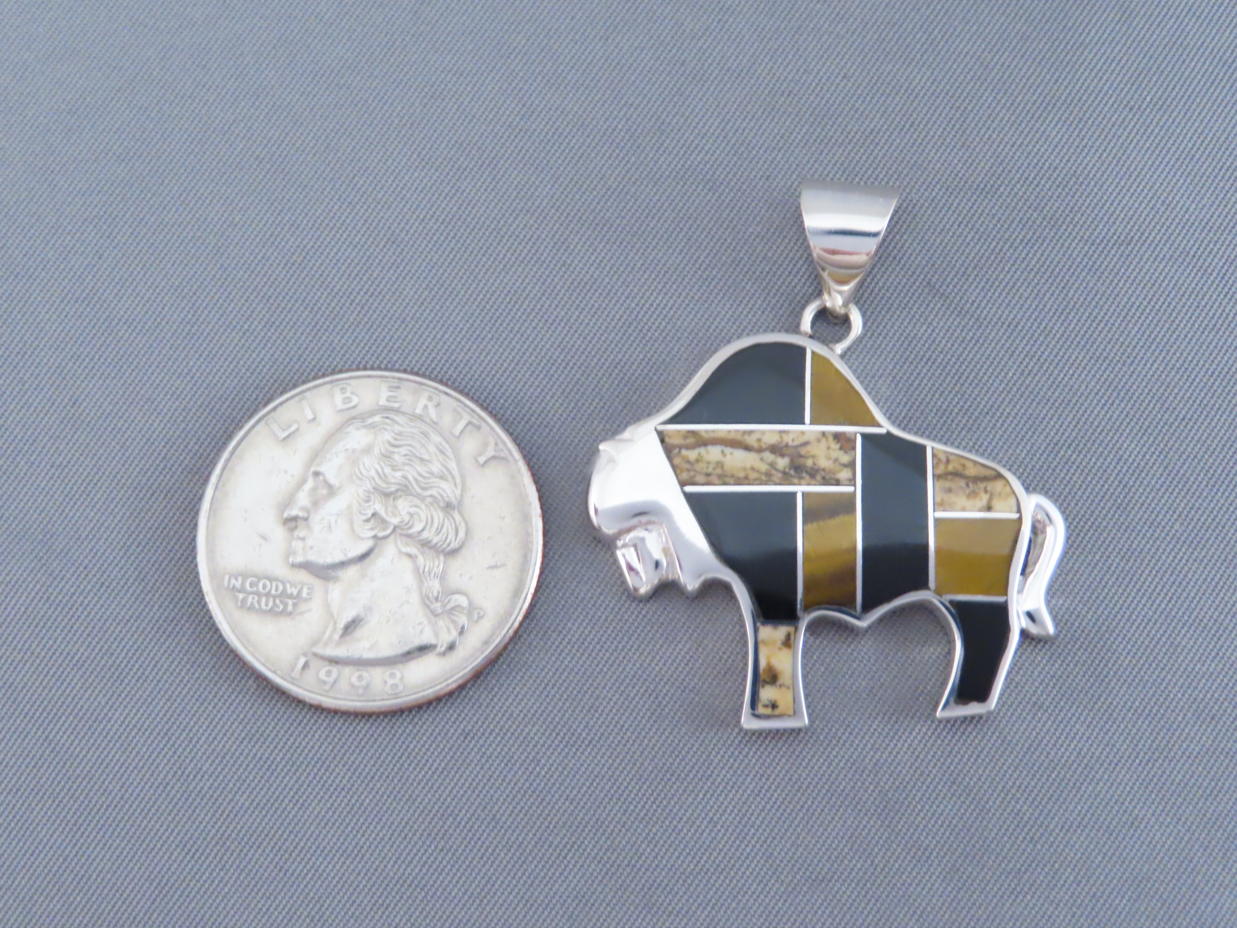 Multi-Stone Inlay Bison Pendant