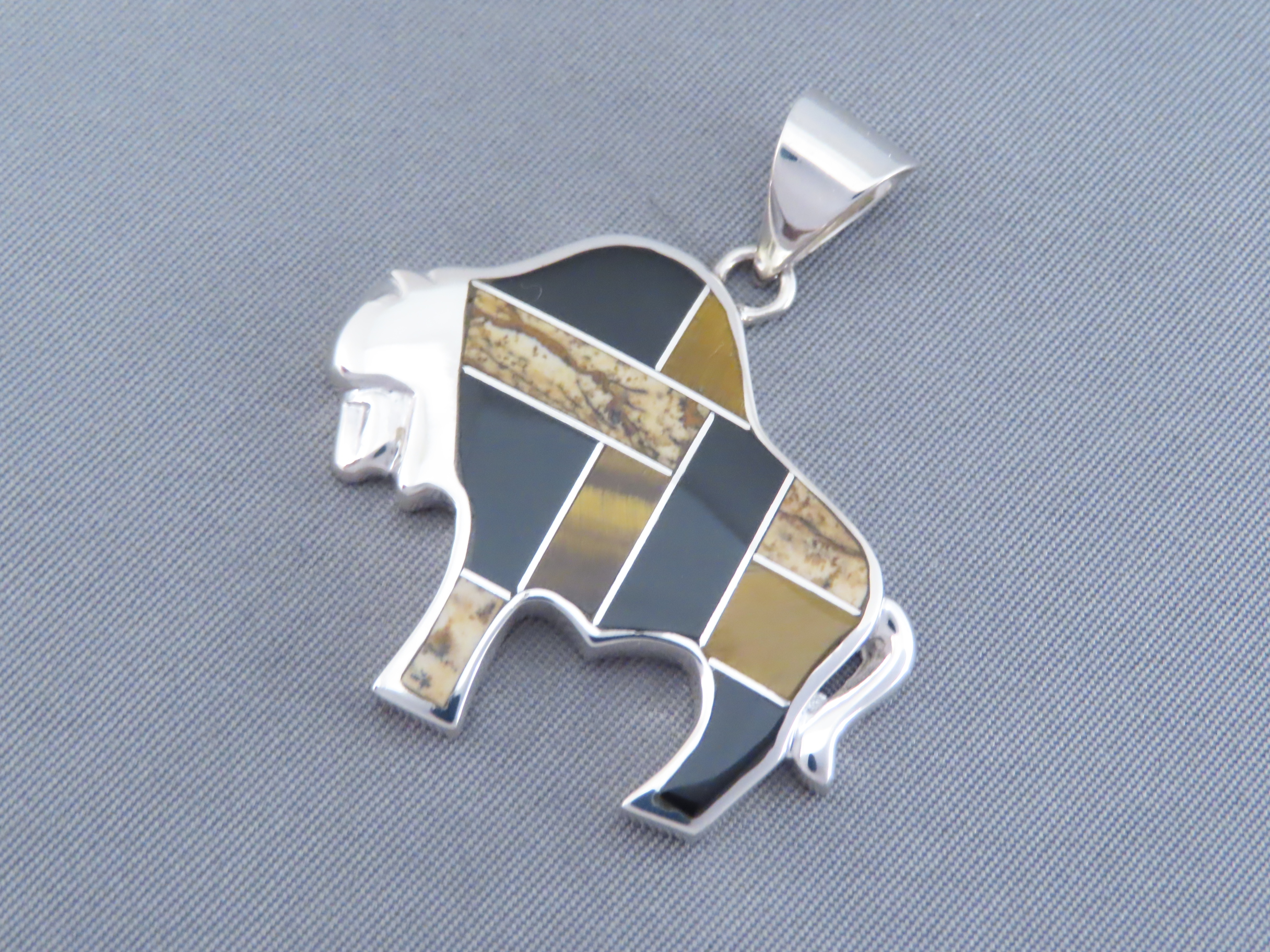 Multi-Stone Inlay Bison Pendant