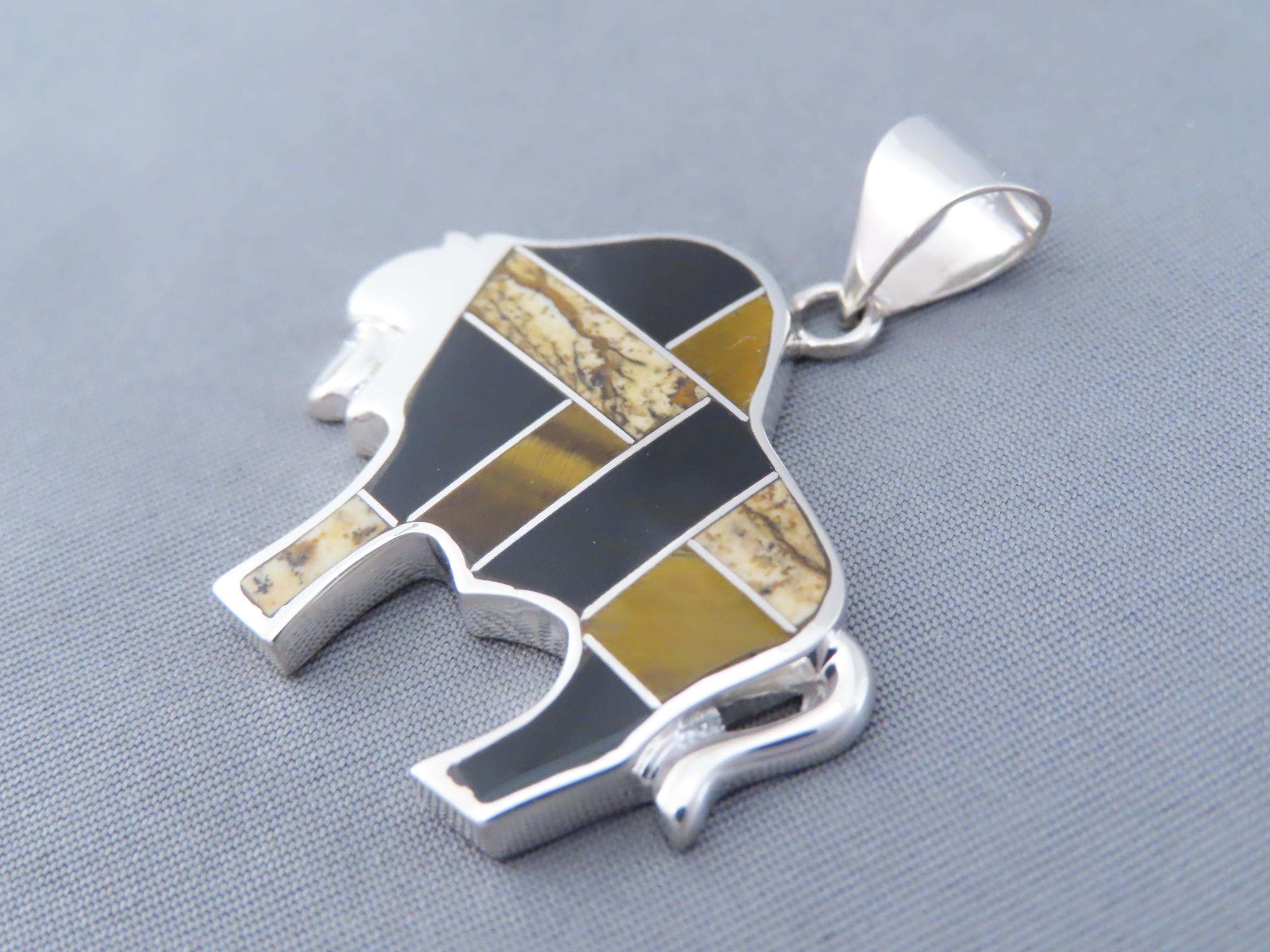 Multi-Stone Inlay Bison Pendant