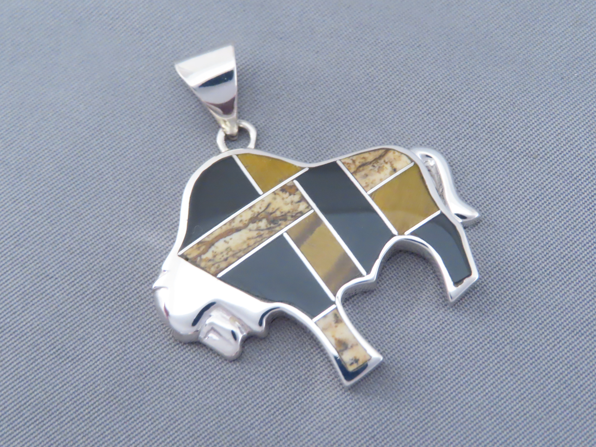 Multi-Stone Inlay Bison Pendant