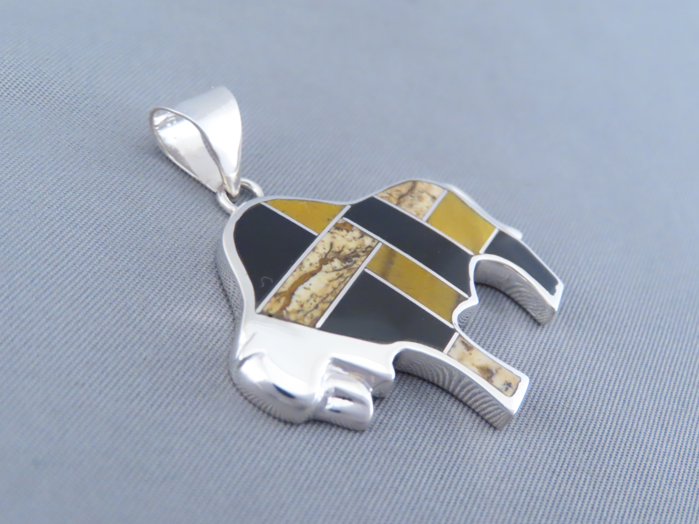 Multi-Stone Inlay Bison Pendant