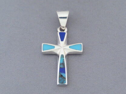 Turquoise and Lapis Inlay Cross Pendant