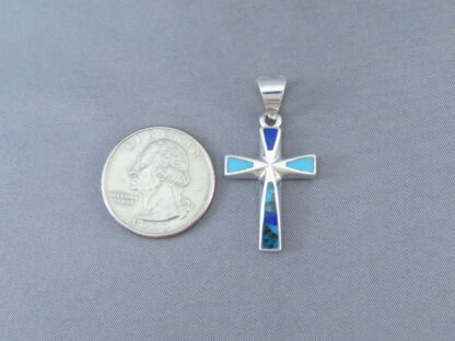 Turquoise and Lapis Inlay Cross Pendant