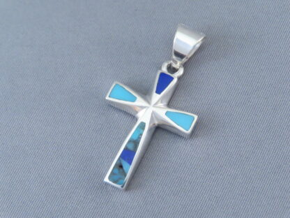 Turquoise and Lapis Inlay Cross Pendant