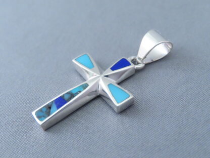Turquoise and Lapis Inlay Cross Pendant