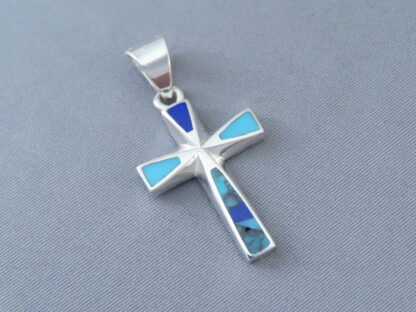 Turquoise and Lapis Inlay Cross Pendant