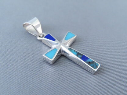 Turquoise and Lapis Inlay Cross Pendant