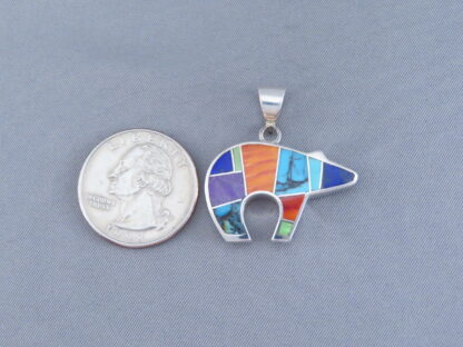 Inlaid Multi-Color BEAR Pendant (mid-size)