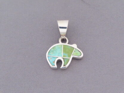 Smaller Green Turquoise Inlay Bear Pendant