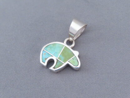 Smaller Green Turquoise Inlay Bear Pendant