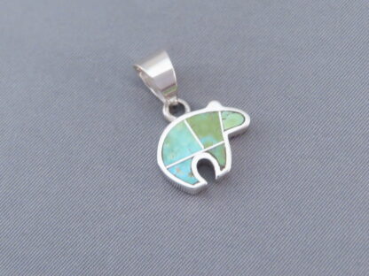Smaller Green Turquoise Inlay Bear Pendant