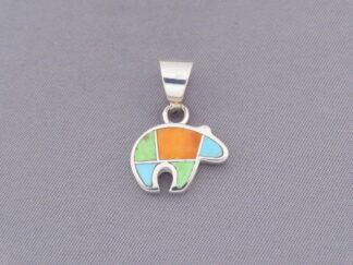Colorful Multi-Stone Inlay Bear Pendant (small)