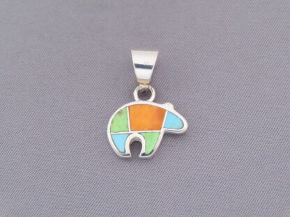 Colorful Multi-Stone Inlay Bear Pendant (small)