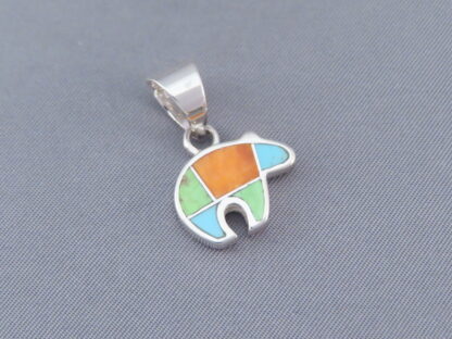 Colorful Multi-Stone Inlay Bear Pendant (small)