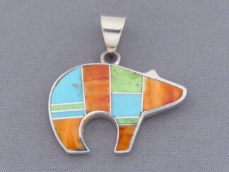 Colorful Multi-Stone Inlay BEAR Pendant (Mid-Sized)