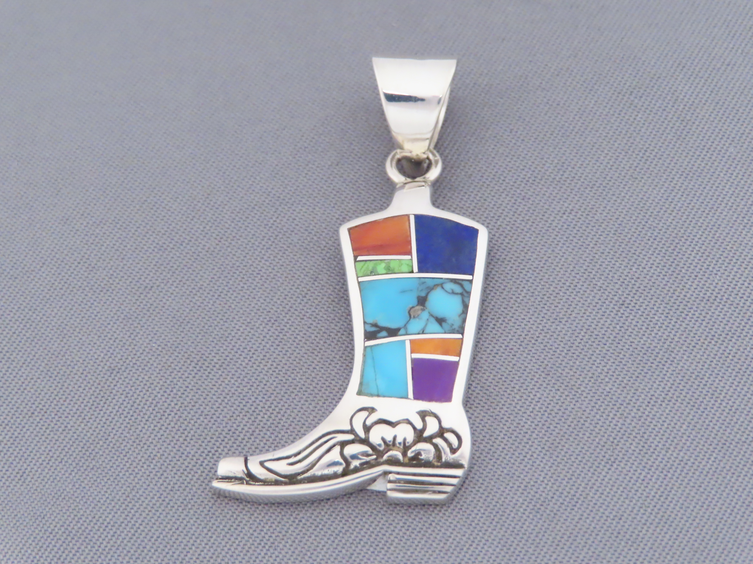 Multi-Color Inlay ‘Cowgirl Boot’ Pendant