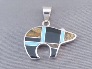 Mid-Size Multi-Stone Inlay Bear Pendant with Turquoise