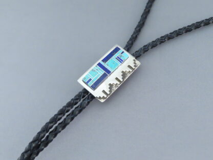 Inlaid Bolo Tie with Turquoise & Lapis by Tommy Jackson