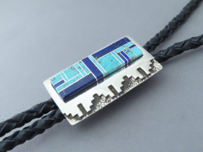 Inlaid Bolo Tie with Turquoise & Lapis by Tommy Jackson