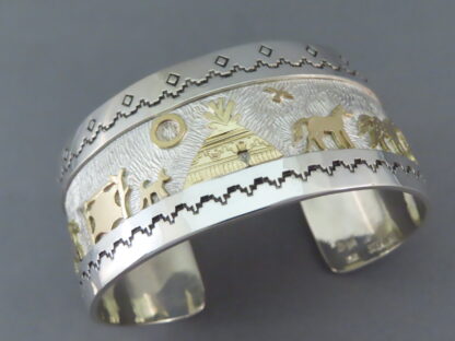 Gold & Silver ‘Storyteller’ Bracelet by Dina Huntinghorse (Large)