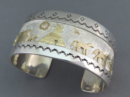 Gold & Silver ‘Storyteller’ Bracelet by Dina Huntinghorse (Large)