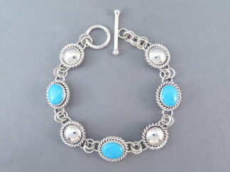 Sleeping Beauty Turquoise & Sterling Silver Link Bracelet by Native American jeweler, Artie Yellowhorse $495- FOR SALE
