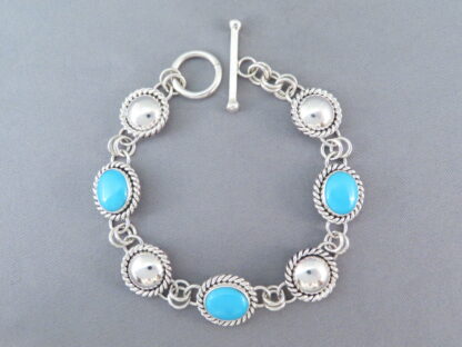 Sleeping Beauty Turquoise & Sterling Silver Link Bracelet by Artie Yellowhorse
