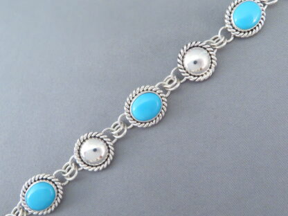 Sleeping Beauty Turquoise & Sterling Silver Link Bracelet by Artie Yellowhorse