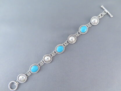 Sleeping Beauty Turquoise & Sterling Silver Link Bracelet by Artie Yellowhorse