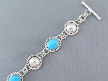 Sleeping Beauty Turquoise & Sterling Silver Link Bracelet by Artie Yellowhorse