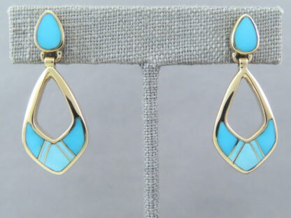 Turquoise Inlay 14kt Gold Earrings