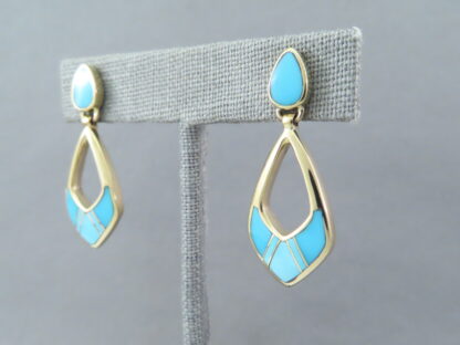 Turquoise Inlay 14kt Gold Earrings