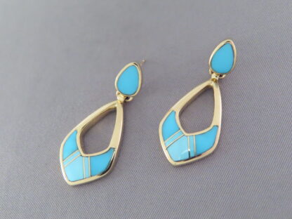Turquoise Inlay 14kt Gold Earrings