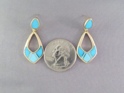 Turquoise Inlay 14kt Gold Earrings