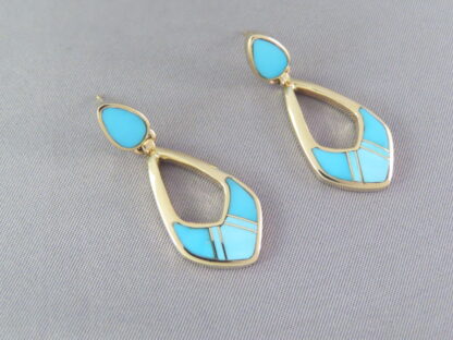 Turquoise Inlay 14kt Gold Earrings