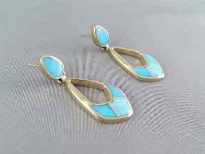 Turquoise Inlay 14kt Gold Earrings