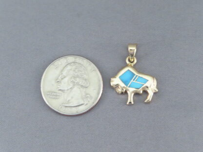 Gold Buffalo Pendant with Turquoise Inlay