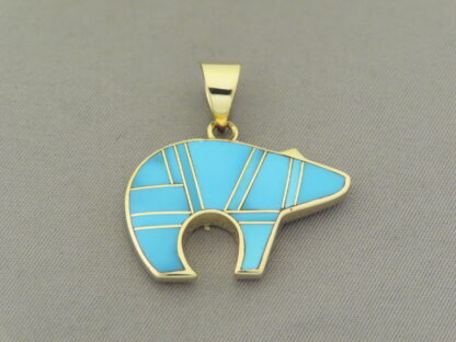 Gold Bear Pendant with Turquoise Inlay