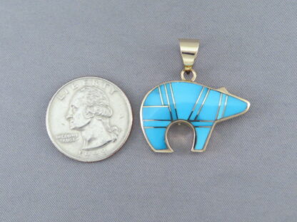 Gold Bear Pendant with Turquoise Inlay