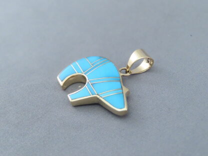 Gold Bear Pendant with Turquoise Inlay