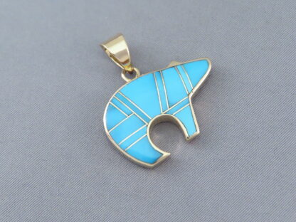 Gold Bear Pendant with Turquoise Inlay