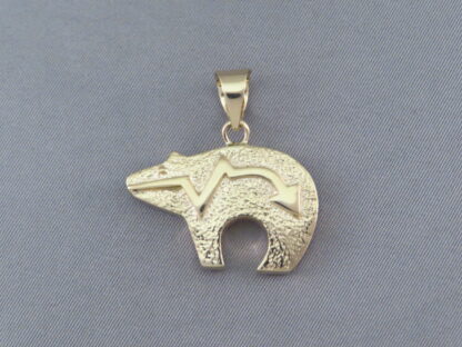 Gold Bear Pendant with Turquoise Inlay